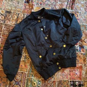 Black satin Victoria Sport Bomber Jacket